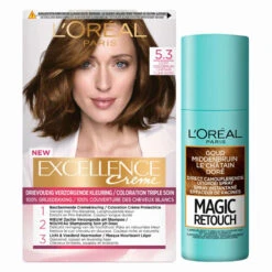L'Oreal Lu0027Oréal Excellence Creme Haarverf 5.3 Licht Goudbruin + Magic Retouch Uitgroeispray Goud Middenbruin 75 Ml Pakket