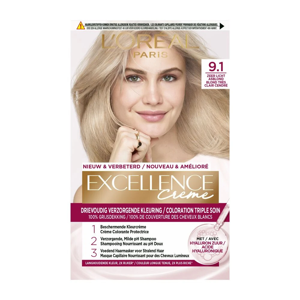 L'Oreal Lu0027Oréal Excellence Creme 9.1 Zeer Licht Asblond 1 L'Oreal Lu0027Oréal Excellence Creme 9.1 Zeer Licht Asblond