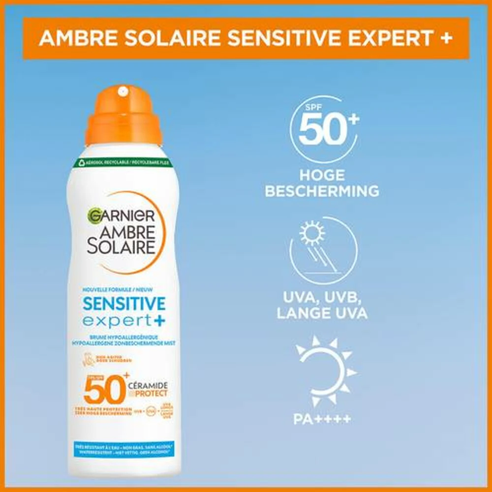 Garnier Ambre Solaire Sensitive Expert+ Beschermende Mist Spray SPF 50+ 3 Garnier Ambre Solaire Sensitive Expert+ Beschermende Mist Spray SPF 50+ - Afbeelding 3
