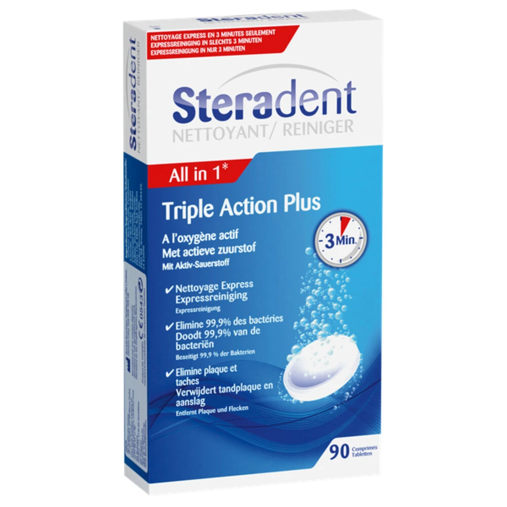 4x Steradent Triple Action Plus Kunstgebit Reiniger 2 4x Steradent Triple Action Plus Kunstgebit Reiniger - Afbeelding 2