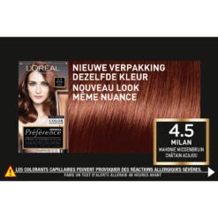 L'Oreal Lu0027Oréal Preference Haarkleuring 4.5 Riviera - Mahonie Middenbruin -Plein Winkel 974937 4